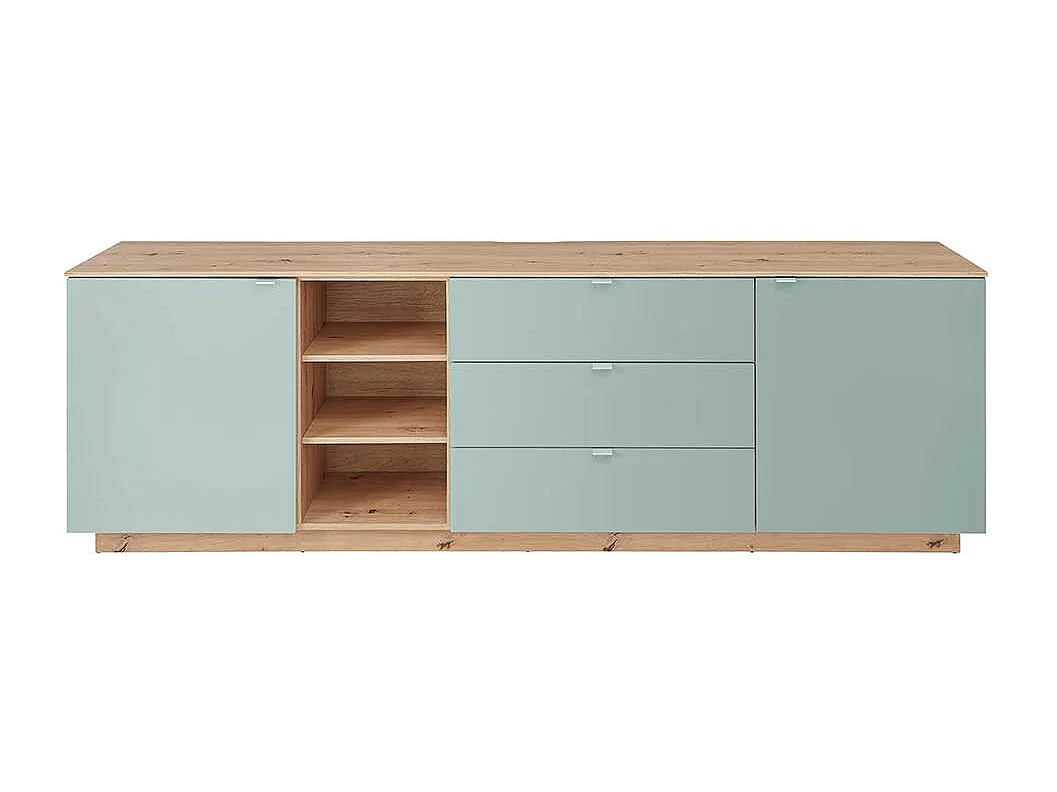 XL Wohnzimmerkommode in Graugrün und Wildeiche NB 240 cm breit