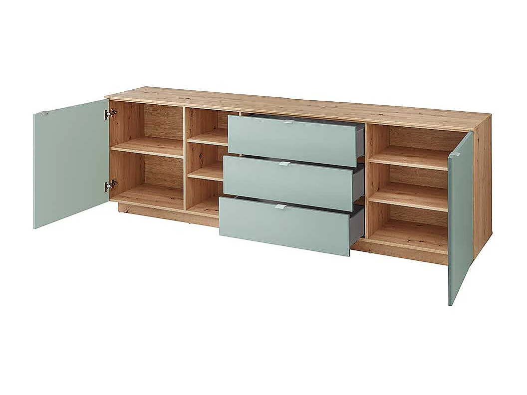 XL Wohnzimmerkommode in Graugrün und Wildeiche NB 240 cm breit