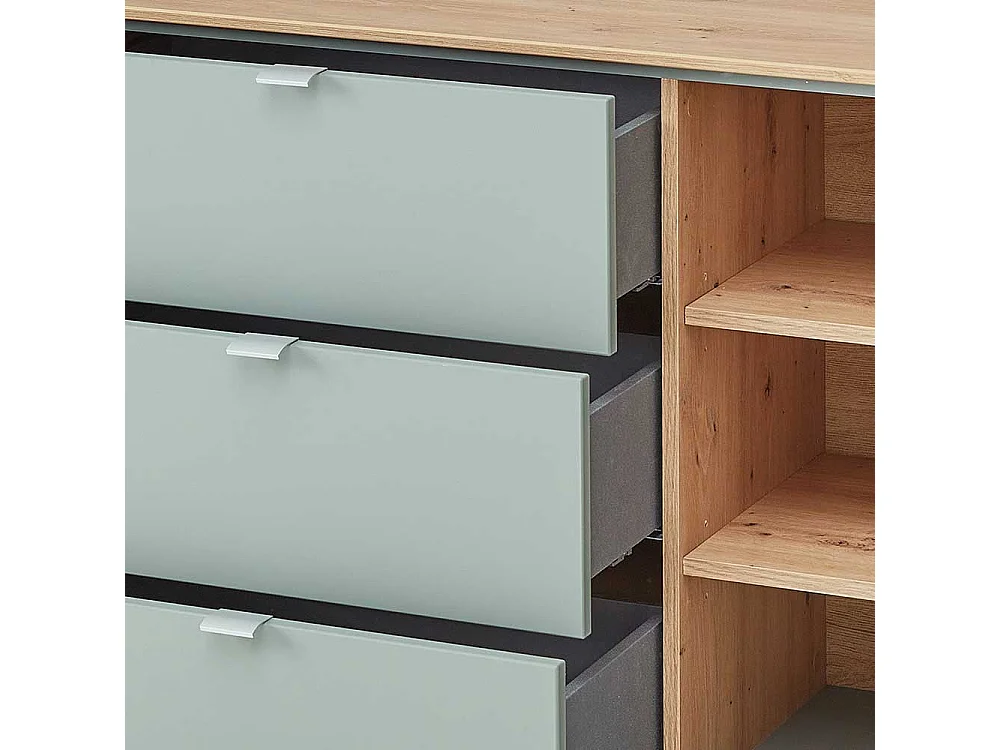 XL Wohnzimmerkommode in Graugrün und Wildeiche NB 240 cm breit