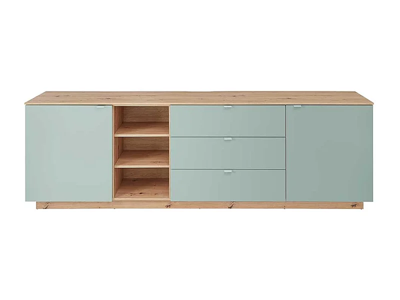 XL Wohnzimmerkommode in Graugrün und Wildeiche NB 240 cm breit