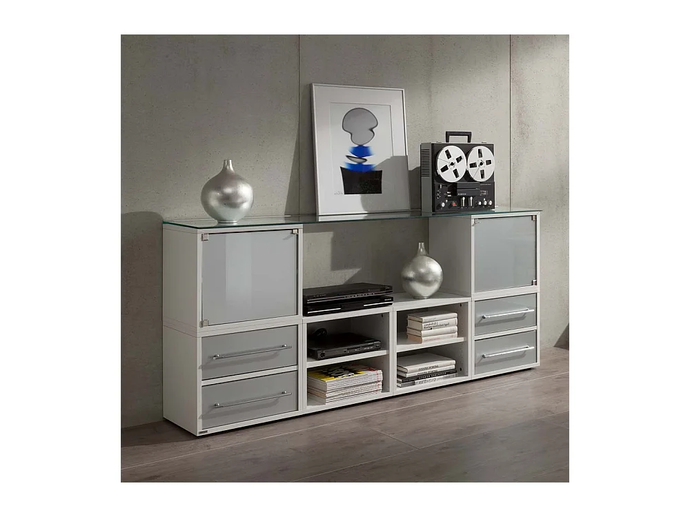 Sideboard für Büro Weiß Grauglas