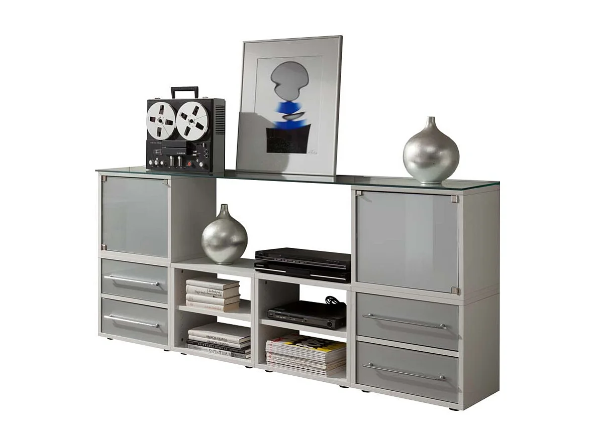 Sideboard für Büro Weiß Grauglas
