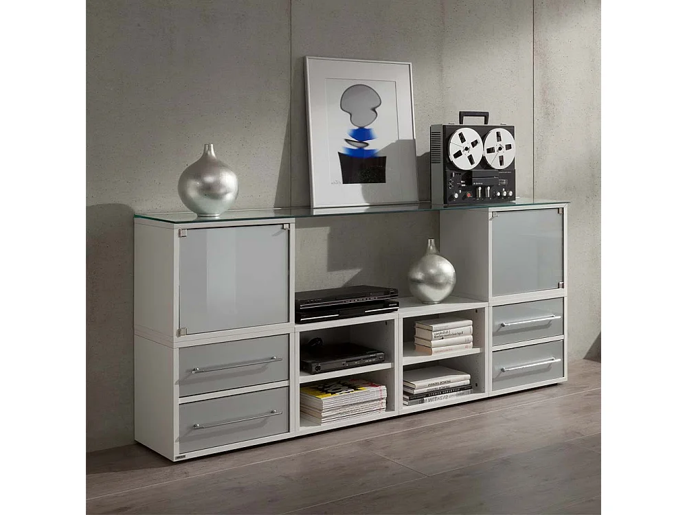 Sideboard für Büro Weiß Grauglas