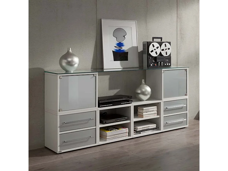 Sideboard für Büro Weiß Grauglas
