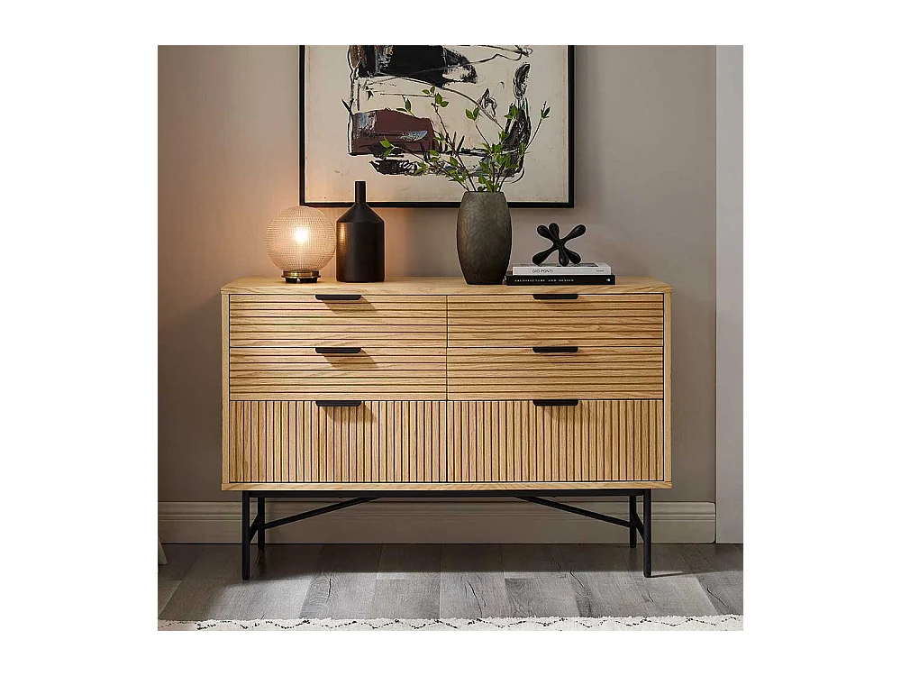 Sideboard mit Schubladen im Skandi Design Eichefarben und Schwarz