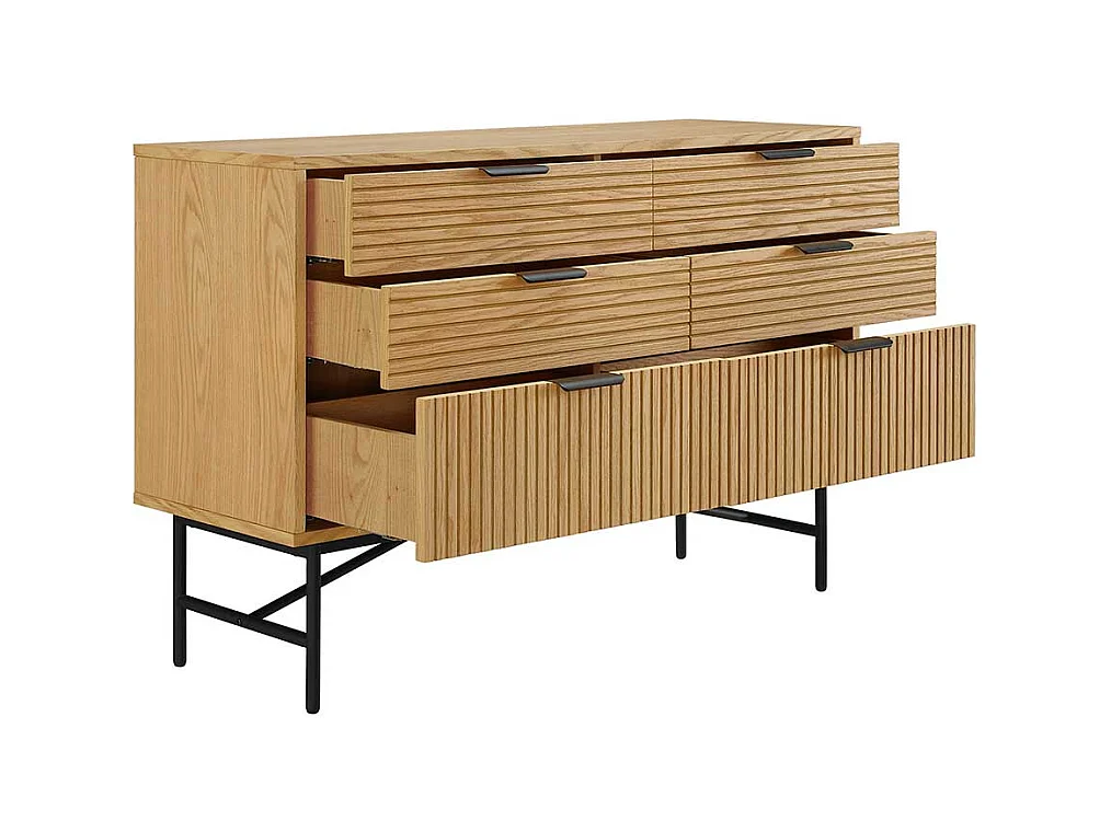 Sideboard mit Schubladen im Skandi Design Eichefarben und Schwarz