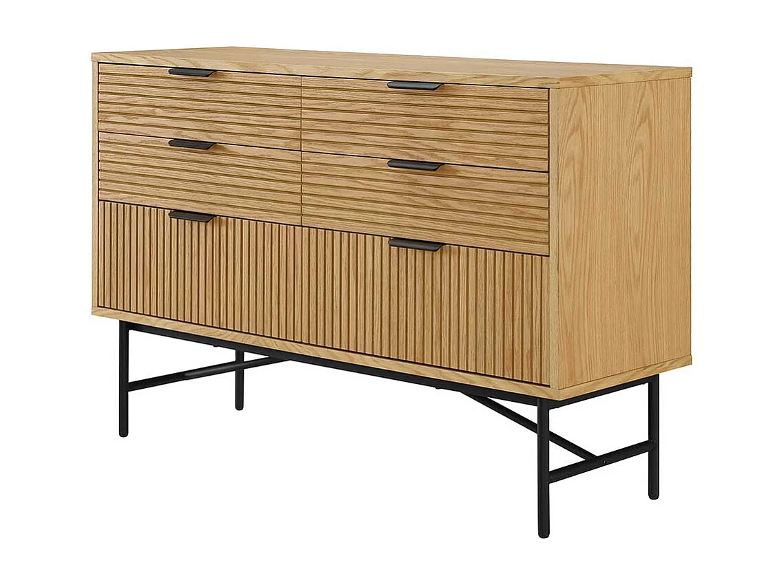 Sideboard mit Schubladen im Skandi Design Eichefarben und Schwarz