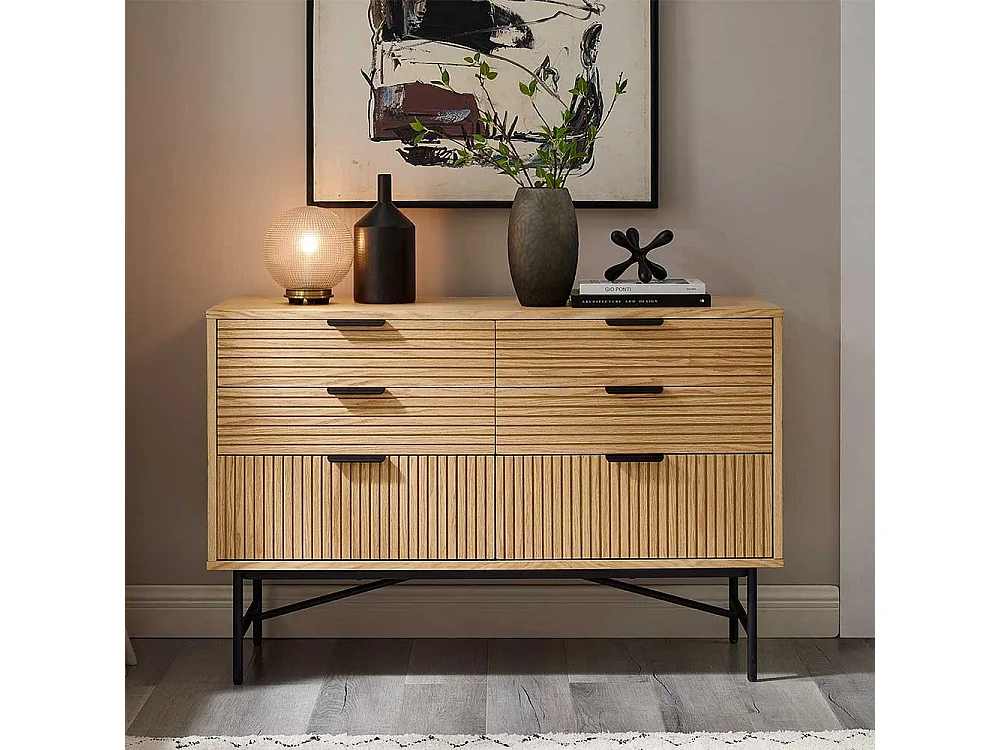 Sideboard mit Schubladen im Skandi Design Eichefarben und Schwarz