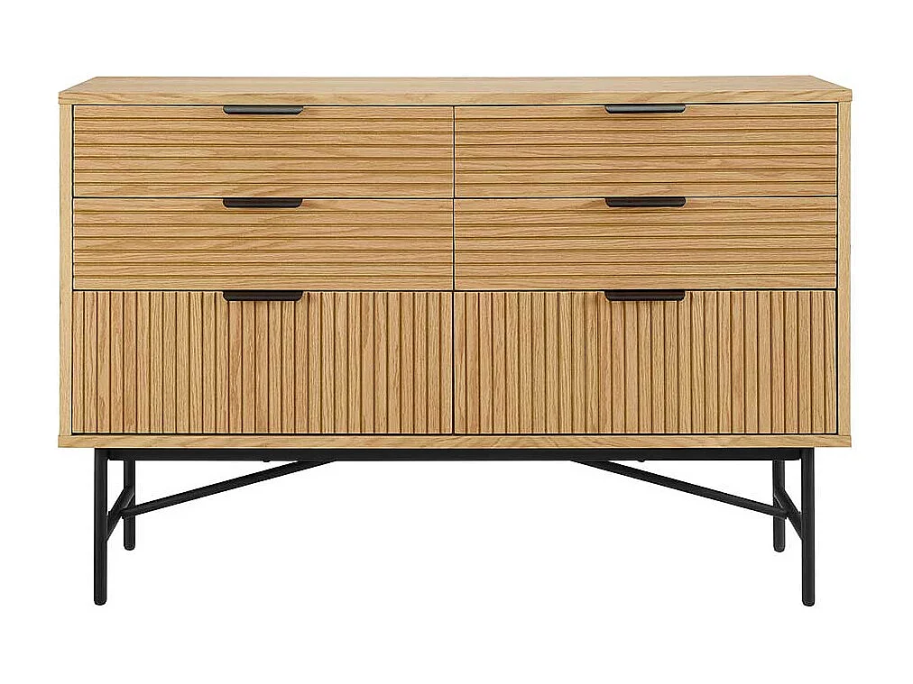 Sideboard mit Schubladen im Skandi Design Eichefarben und Schwarz
