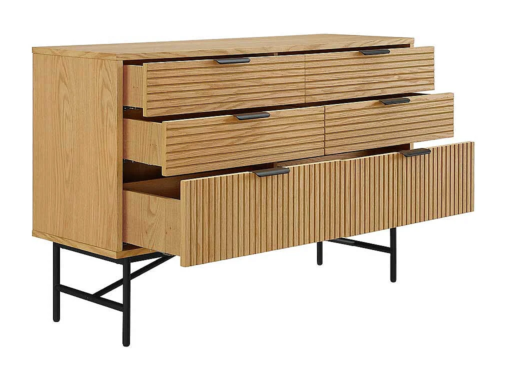 Sideboard mit Schubladen im Skandi Design Eichefarben und Schwarz