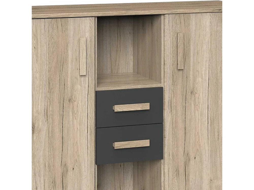 Sideboard mit offenen Fächern in Eiche San Remo Dunkelgrau