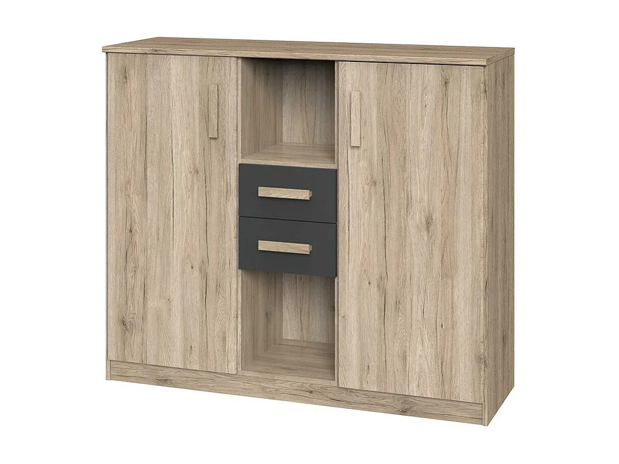 Sideboard mit offenen Fächern in Eiche San Remo Dunkelgrau