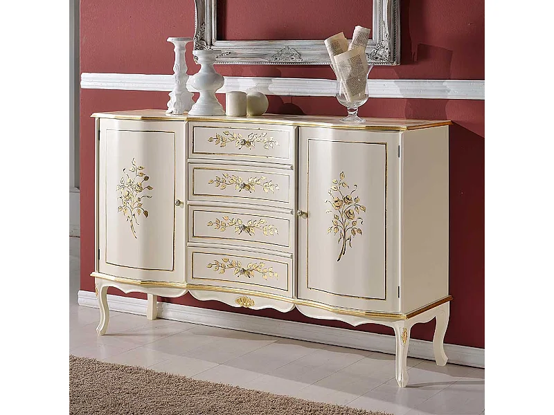 Sideboard in Weiß und Goldfarben 90 cm hoch