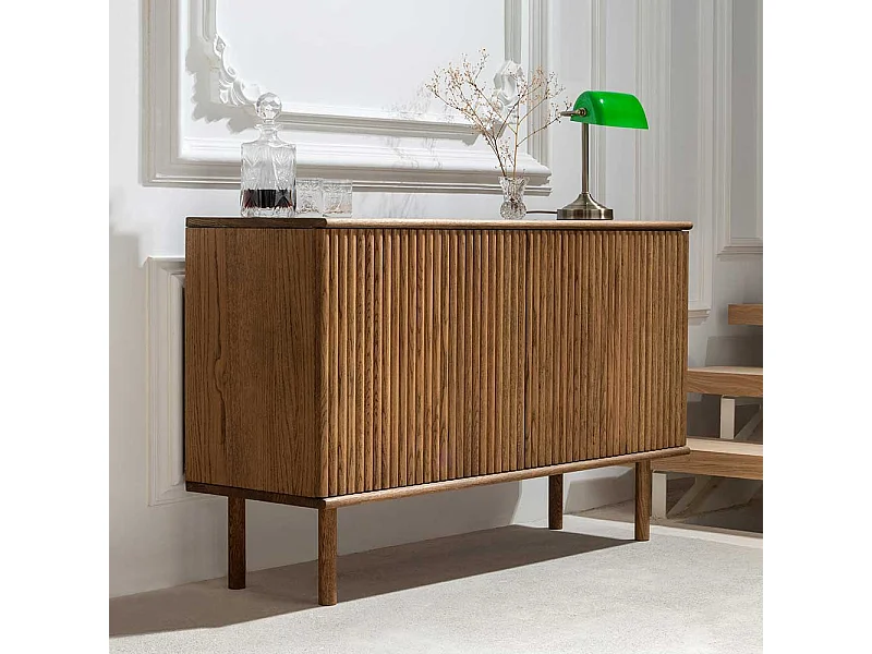 Skandi Esszimmerkommode aus Eiche Massivholz braun geölt