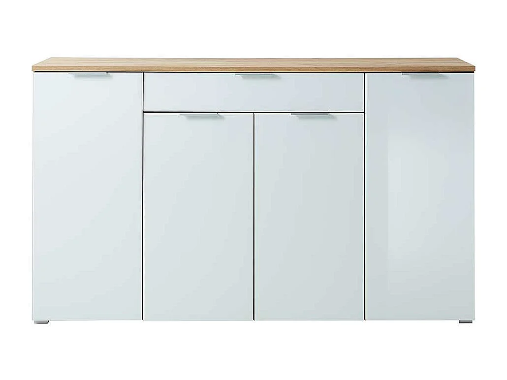 Design Sideboard in Weiß Glas beschichtet Eiche Dekor