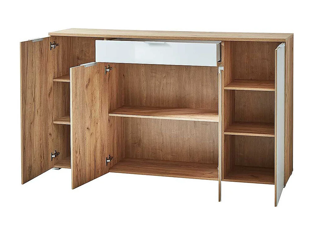 Design Sideboard in Weiß Glas beschichtet Eiche Dekor