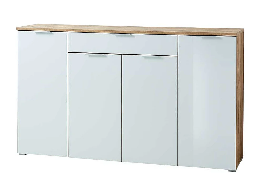 Design Sideboard in Weiß Glas beschichtet Eiche Dekor