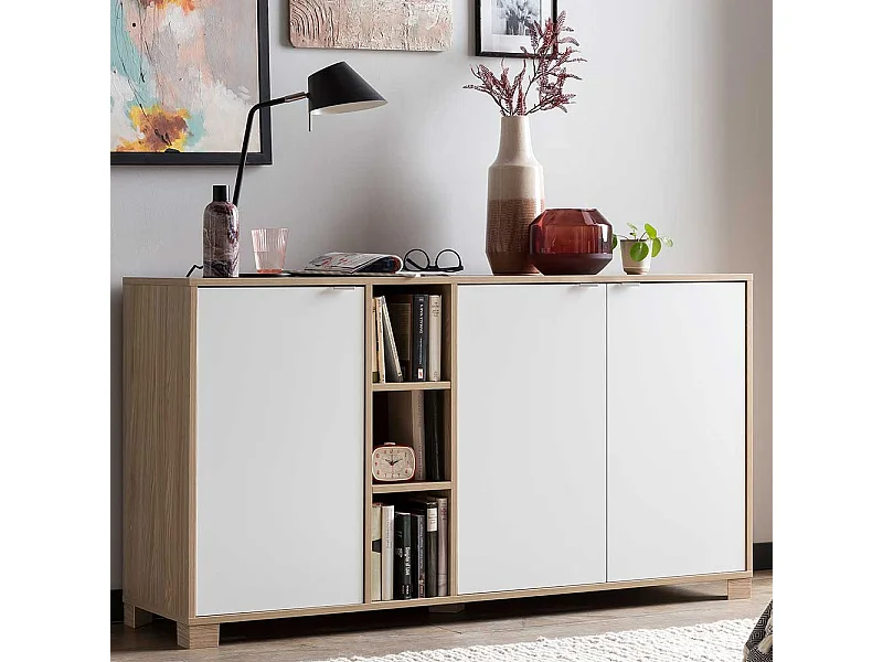 Esszimmerkommode in Eiche hell und Weiß modernem Design