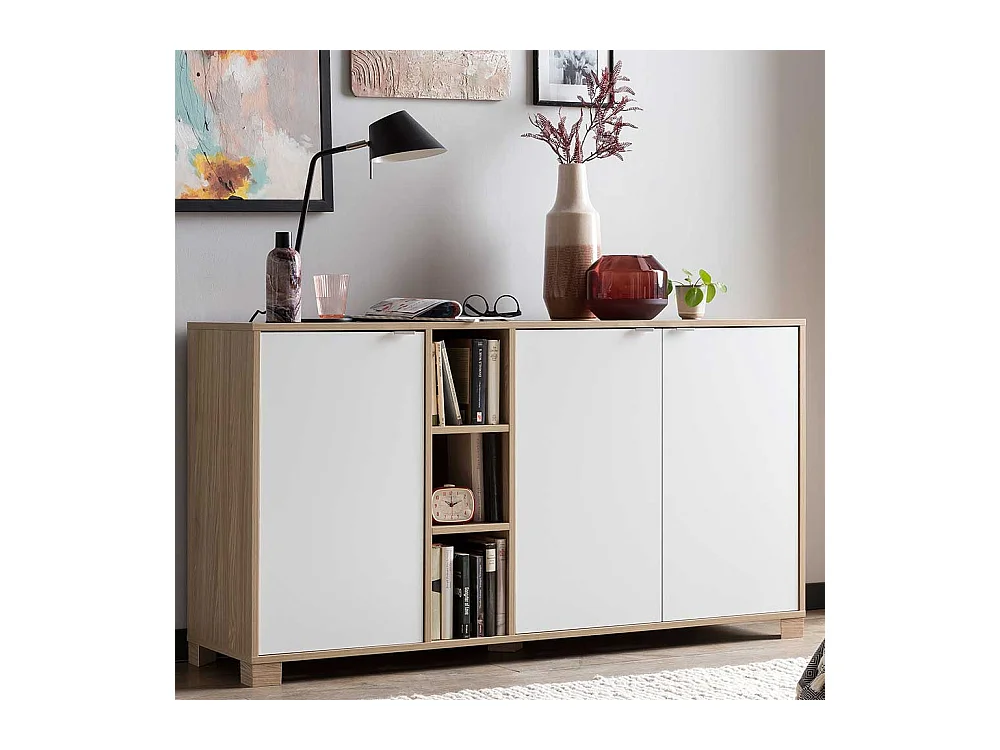 Esszimmerkommode in Eiche hell und Weiß modernem Design