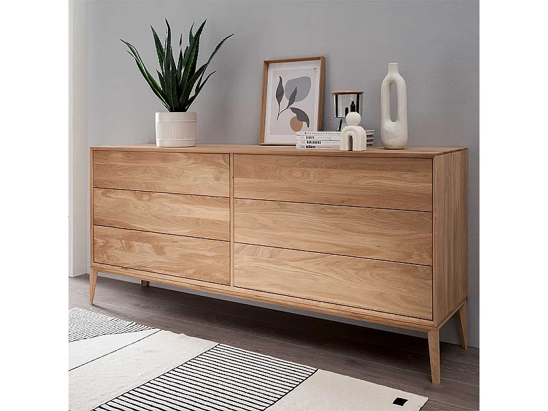 Sideboard mit Schubladen aus Wildeiche Massivholz Bianco geölt 178 cm breit