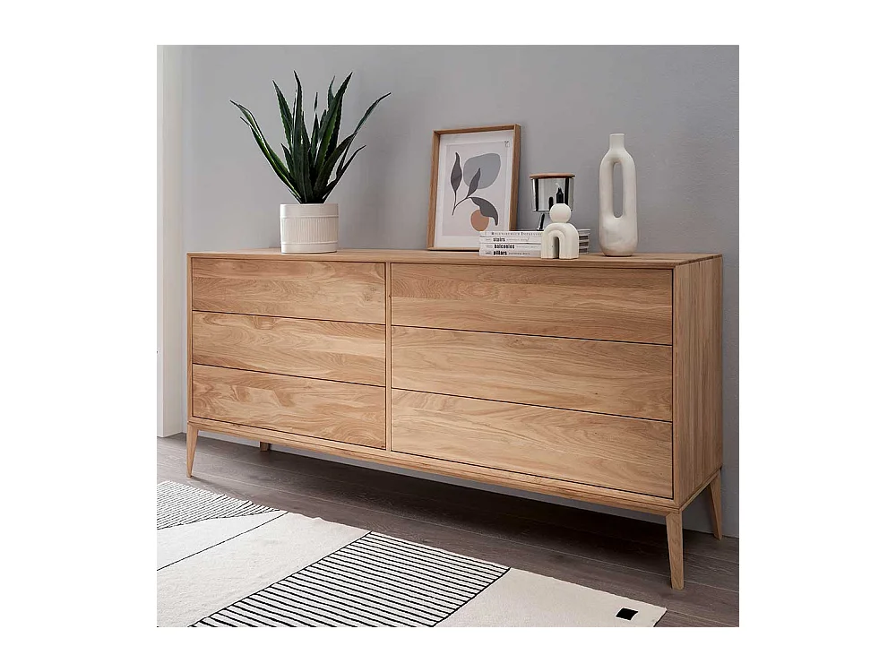 Sideboard mit Schubladen aus Wildeiche Massivholz Bianco geölt 178 cm breit