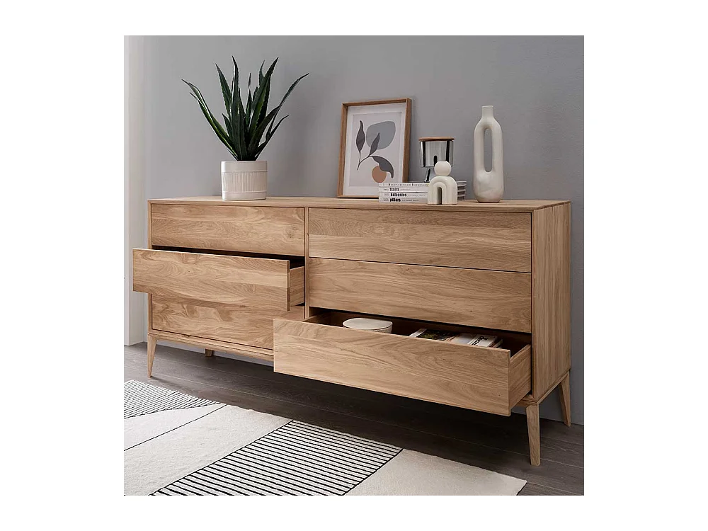 Sideboard mit Schubladen aus Wildeiche Massivholz Bianco geölt 178 cm breit