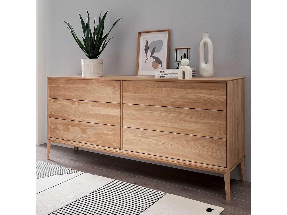 Sideboard mit Schubladen aus Wildeiche Massivholz Bianco geölt 178 cm breit
