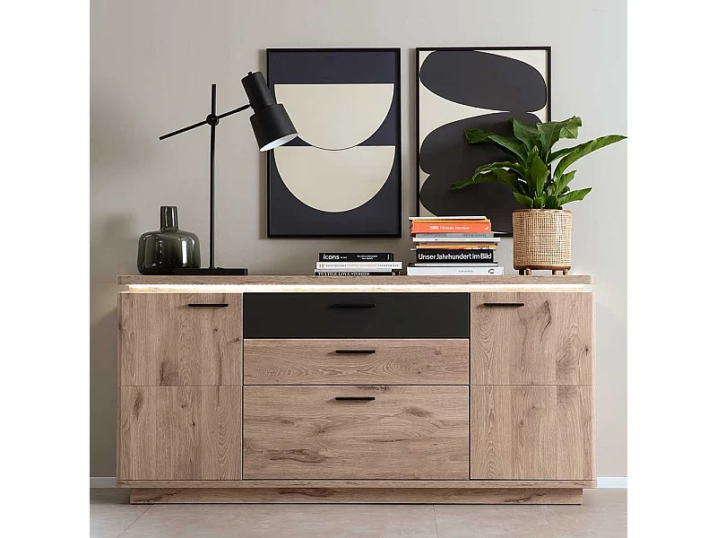 Esszimmersideboard in Wildeichefarben und Anthrazit 170 cm breit