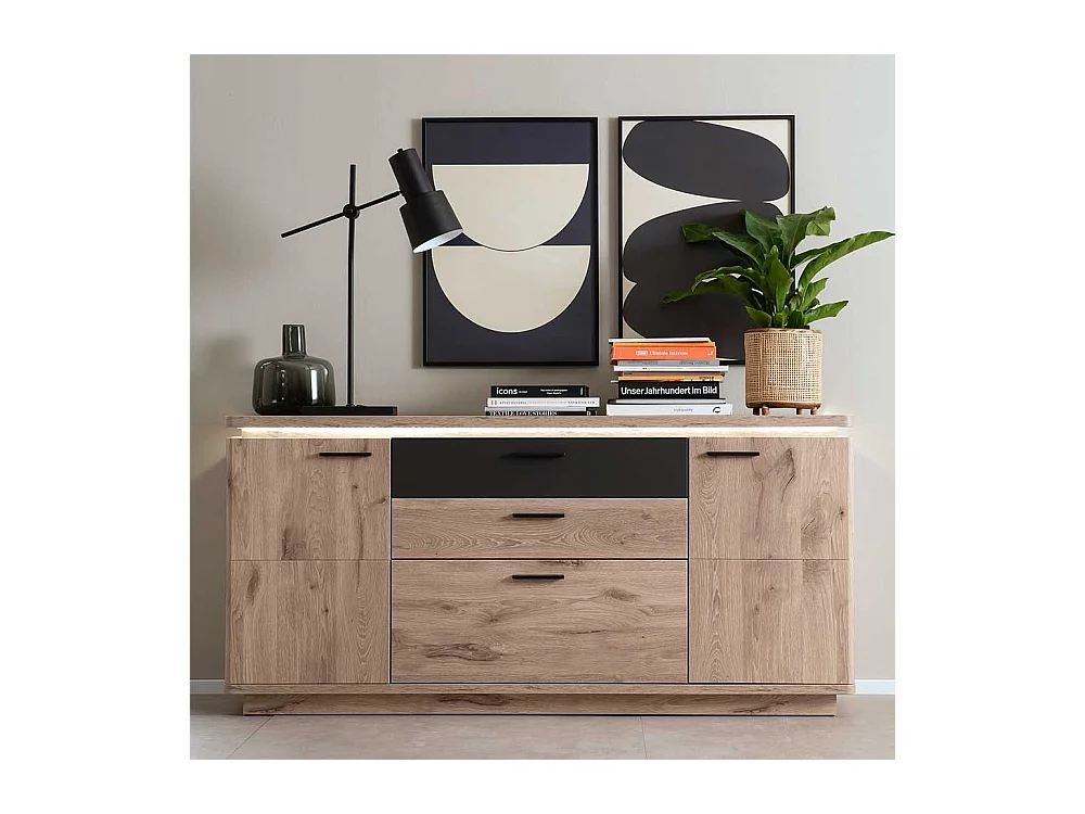 Esszimmersideboard in Wildeichefarben und Anthrazit 170 cm breit