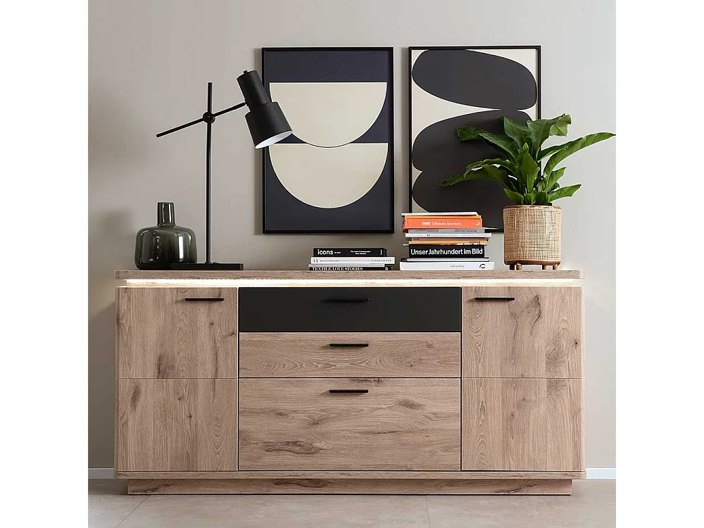 Esszimmersideboard in Wildeichefarben und Anthrazit 170 cm breit