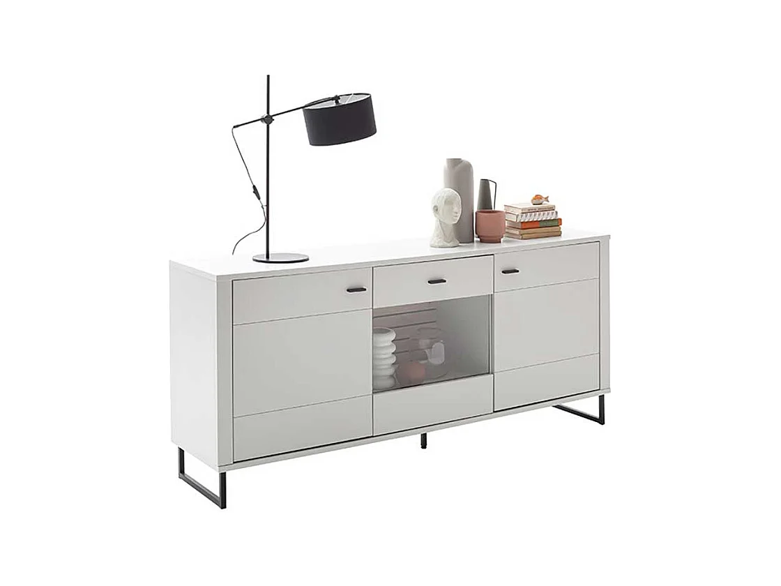 Sideboard mit Bügelgestell in Weiß und Holzoptik Wildeiche 189 cm breit