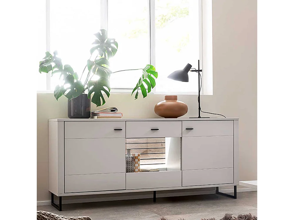 Sideboard mit Bügelgestell in Weiß und Holzoptik Wildeiche 189 cm breit