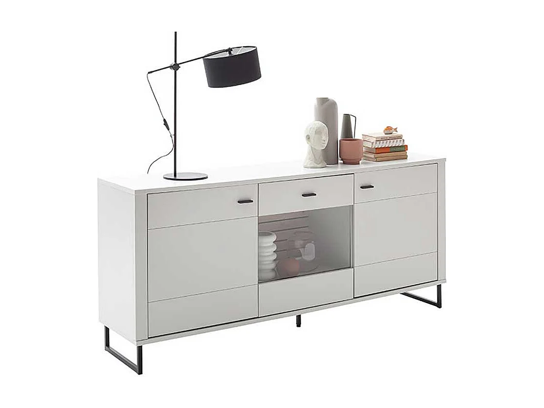 Sideboard mit Bügelgestell in Weiß und Holzoptik Wildeiche 189 cm breit