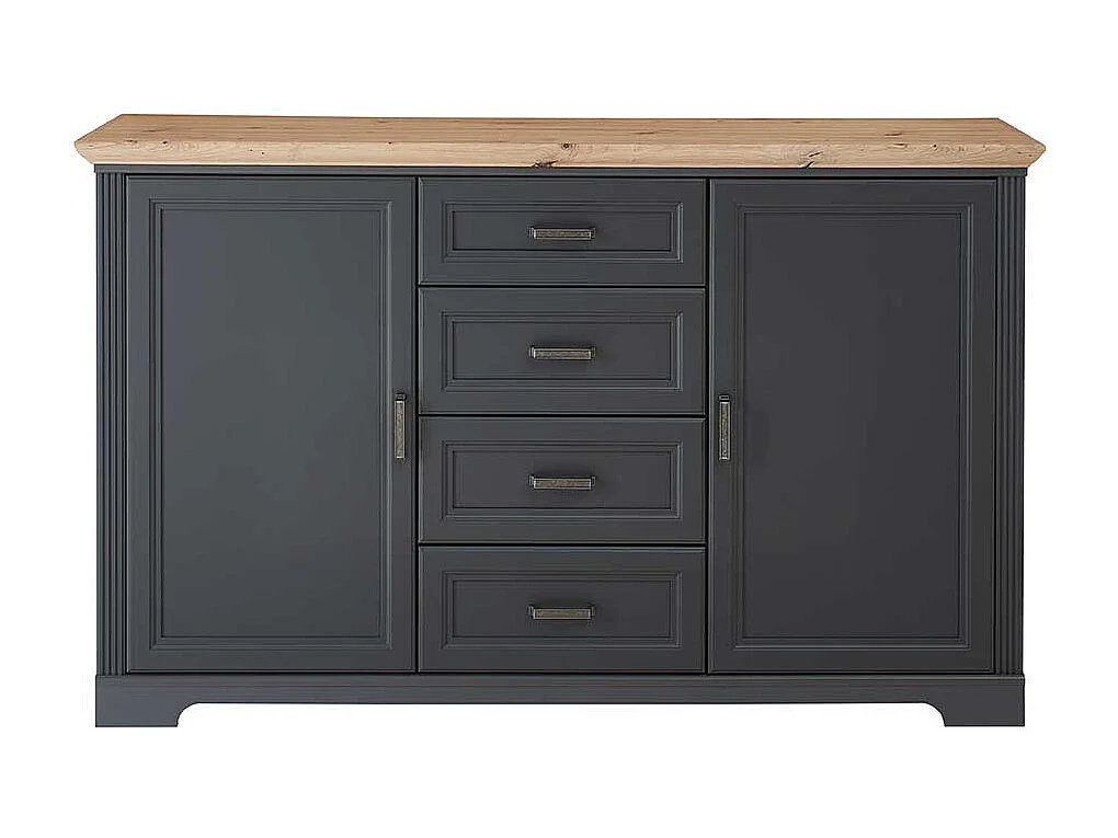 Landhaus Sideboard in Dunkelgrau und Eichefarben vier Schubladen