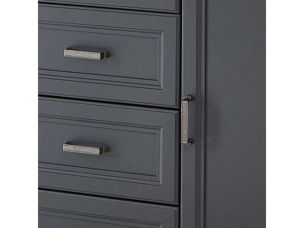 Landhaus Sideboard in Dunkelgrau und Eichefarben vier Schubladen