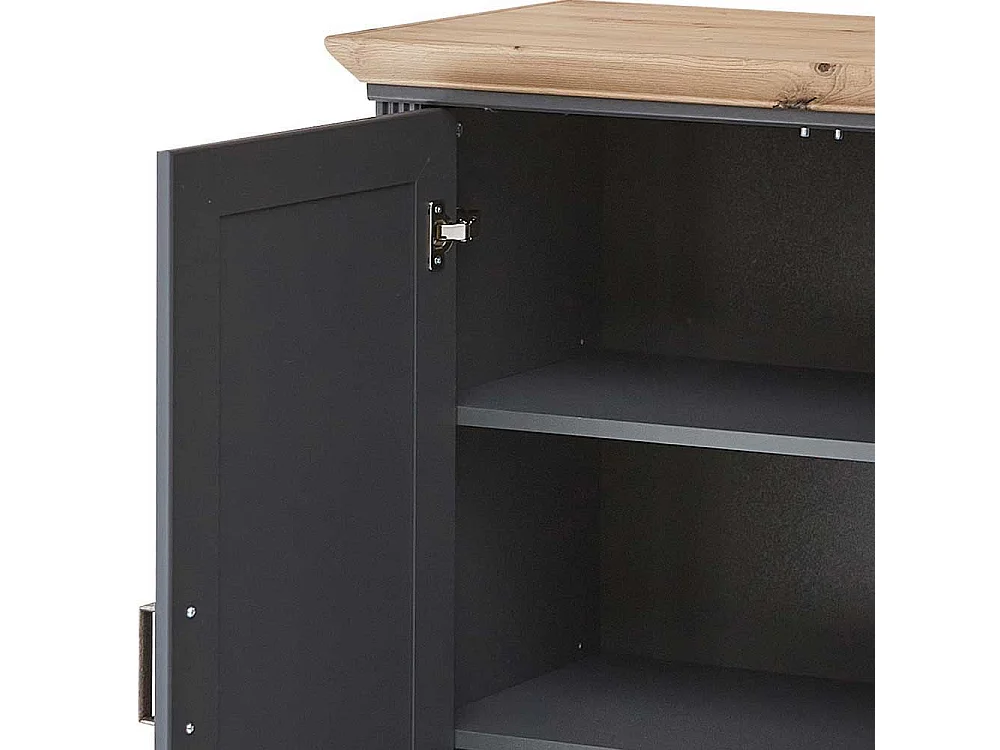 Landhaus Sideboard in Dunkelgrau und Eichefarben vier Schubladen