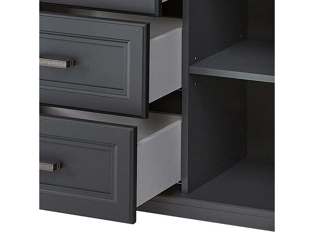 Landhaus Sideboard in Dunkelgrau und Eichefarben vier Schubladen