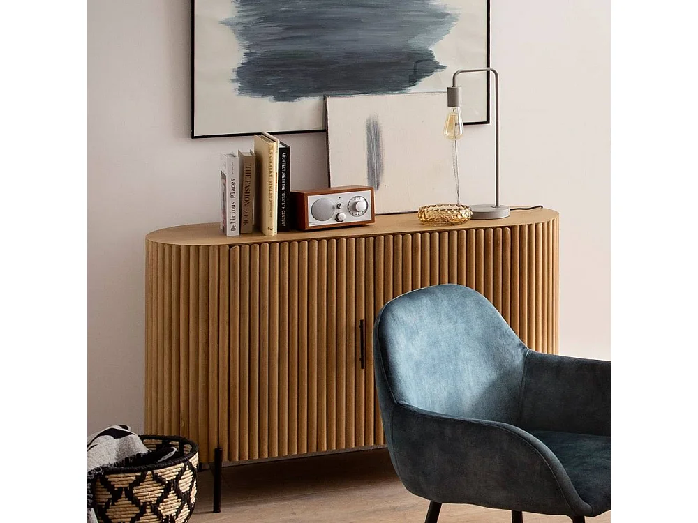 Sideboard Wohnzimmerkommode in ovaler Form im Skandi Design
