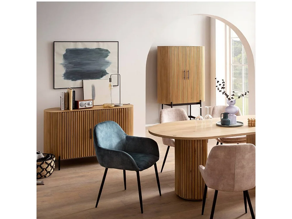 Sideboard Wohnzimmerkommode in ovaler Form im Skandi Design