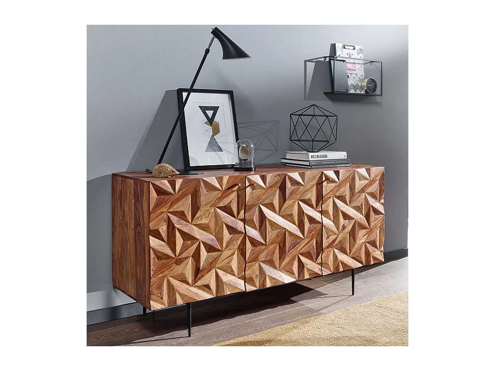 Handgearbeitetes Sideboard aus Sheesham Massivholz und Metall 3 t�rig