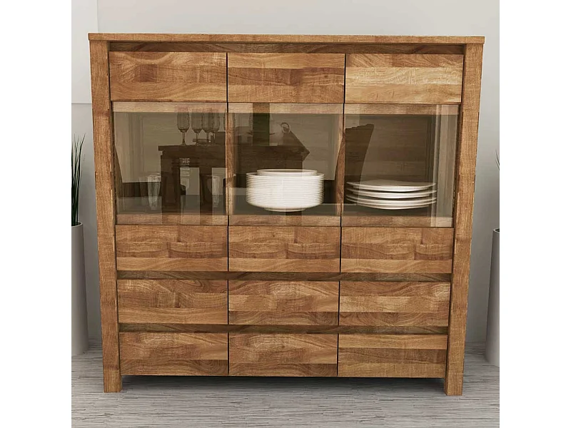 Sideboard aus Wildeiche Massivholz Glas