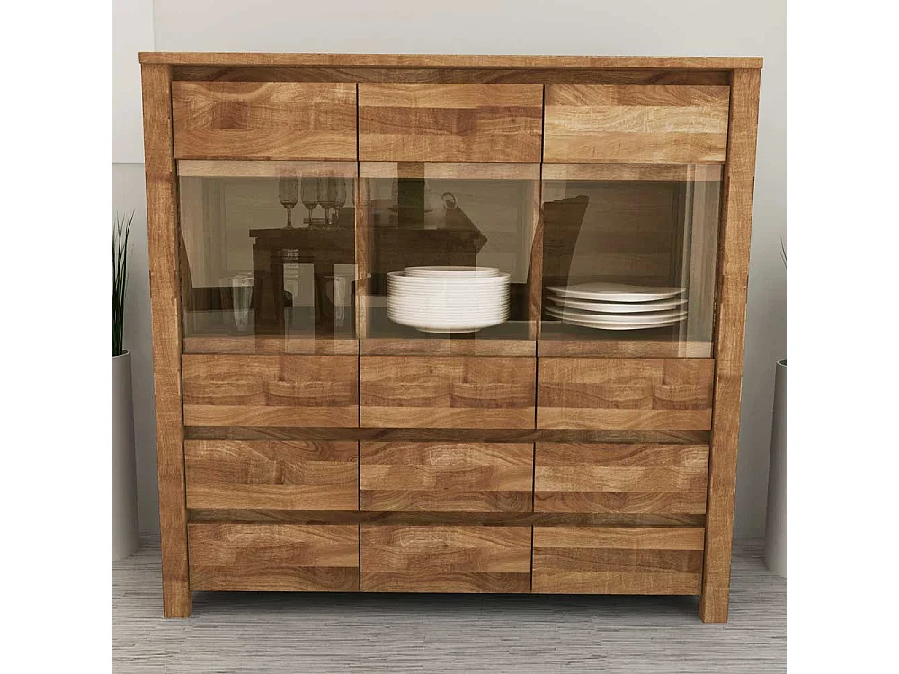 Sideboard aus Wildeiche Massivholz Glas