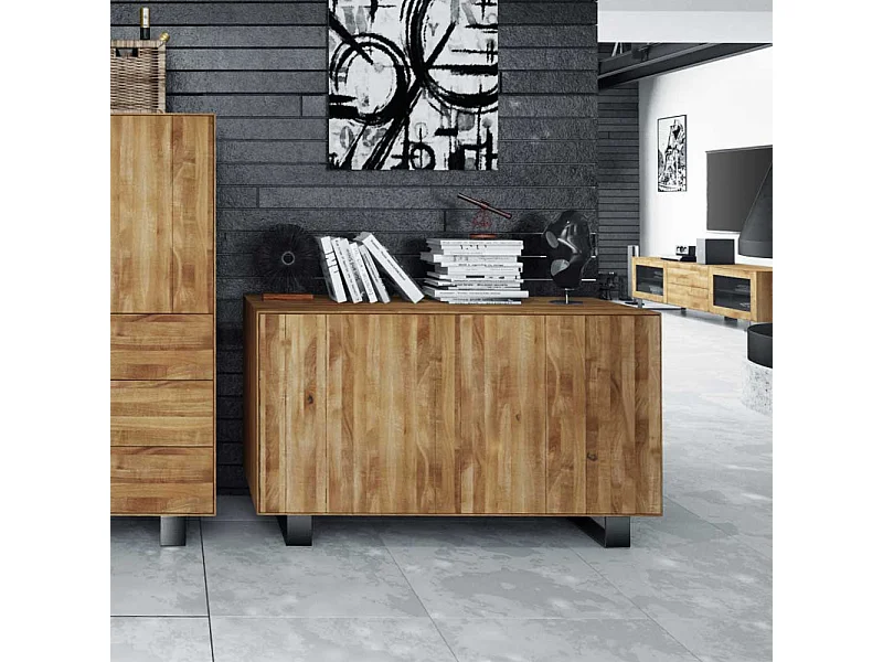 Wohnzimmer Sideboard aus Wildeiche Massivholz Stahl