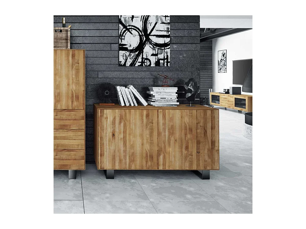 Wohnzimmer Sideboard aus Wildeiche Massivholz Stahl