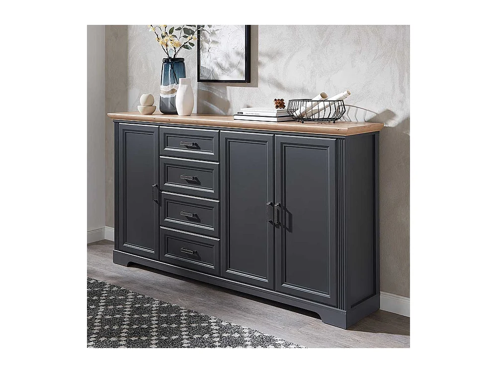 Esszimmer Sideboard in Dunkelgrau und Eichefarben Landhausstil