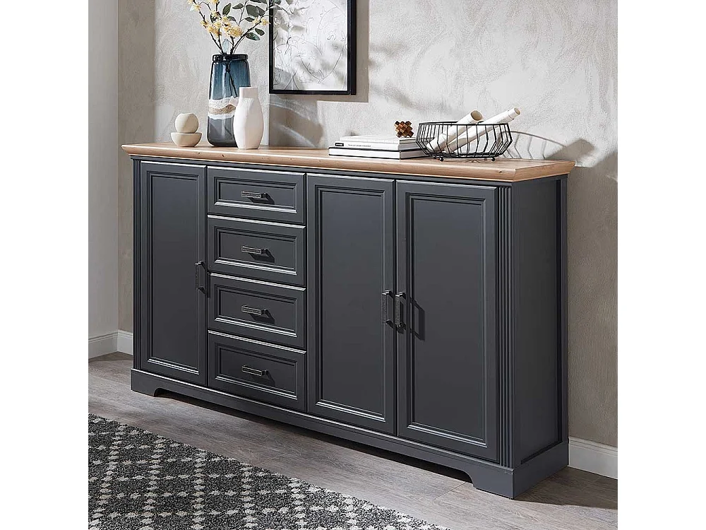 Esszimmer Sideboard in Dunkelgrau und Eichefarben Landhausstil