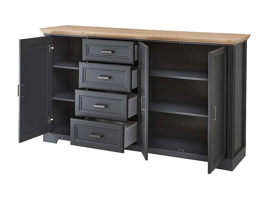 Esszimmer Sideboard in Dunkelgrau und Eichefarben Landhausstil