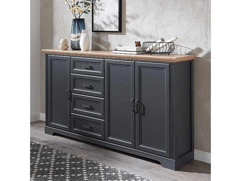 Esszimmer Sideboard in Dunkelgrau und Eichefarben Landhausstil