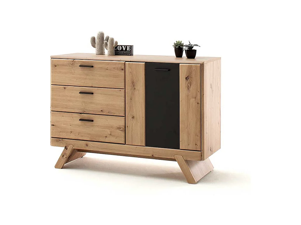 Wohnzimmerkommode in dunkel Grau und Eiche Optik 1-türig