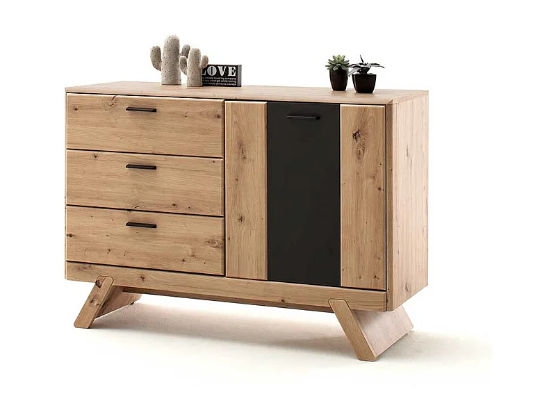 Wohnzimmerkommode in dunkel Grau und Eiche Optik 1-türig